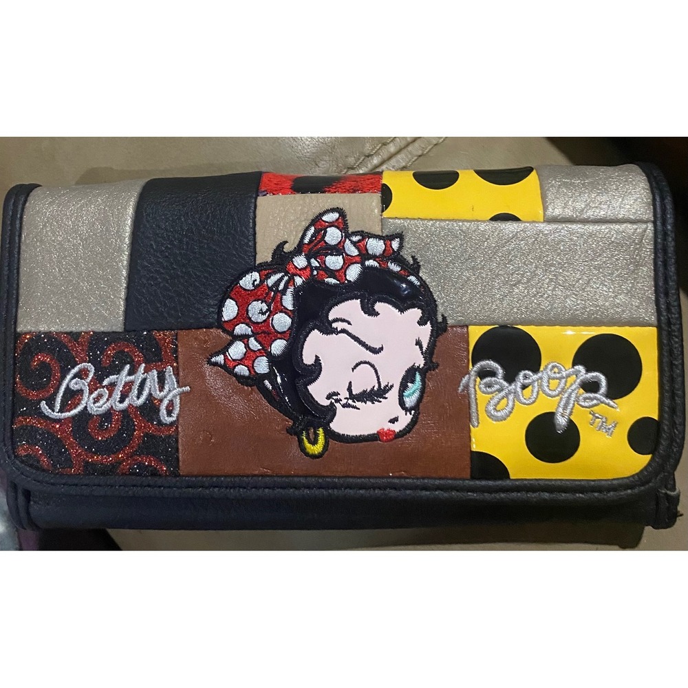 Vintage Womens Betty Boop Patchwork Embroidered Snap Wallet